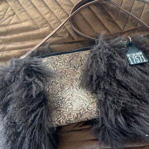 Holy Cow Couture Wild Thing Bag, Brown Crossbody with Tibetan Lamb